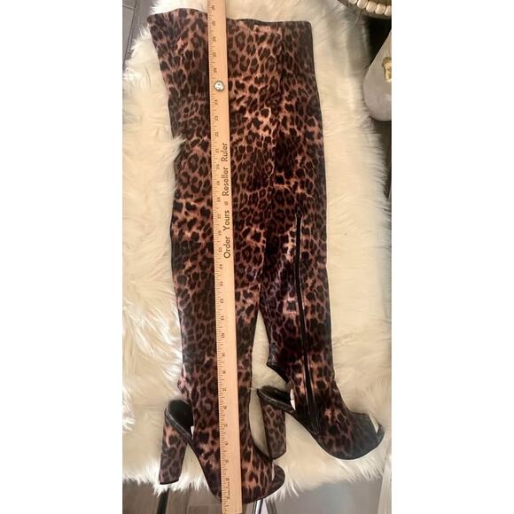 NIB: Bamboo leopard print; over the knee; heels; open toe - Picture 4 of 7